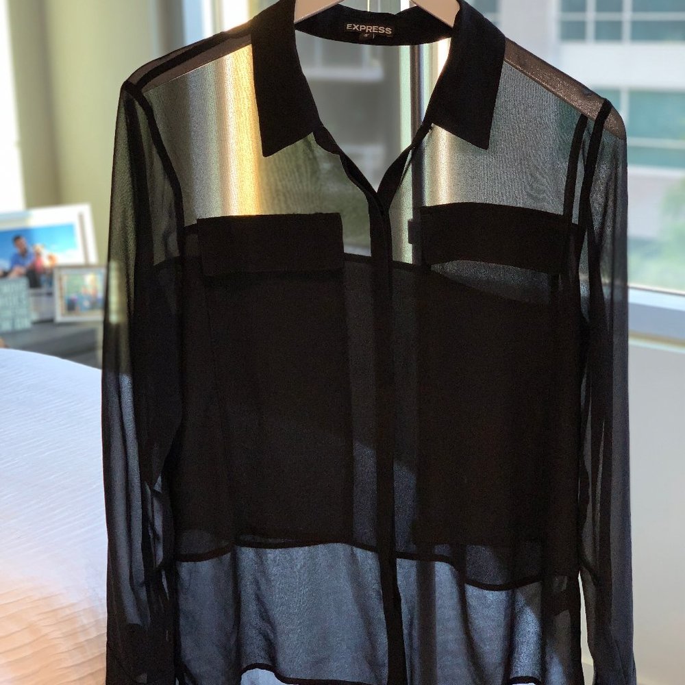 Black Chiffon Button Up